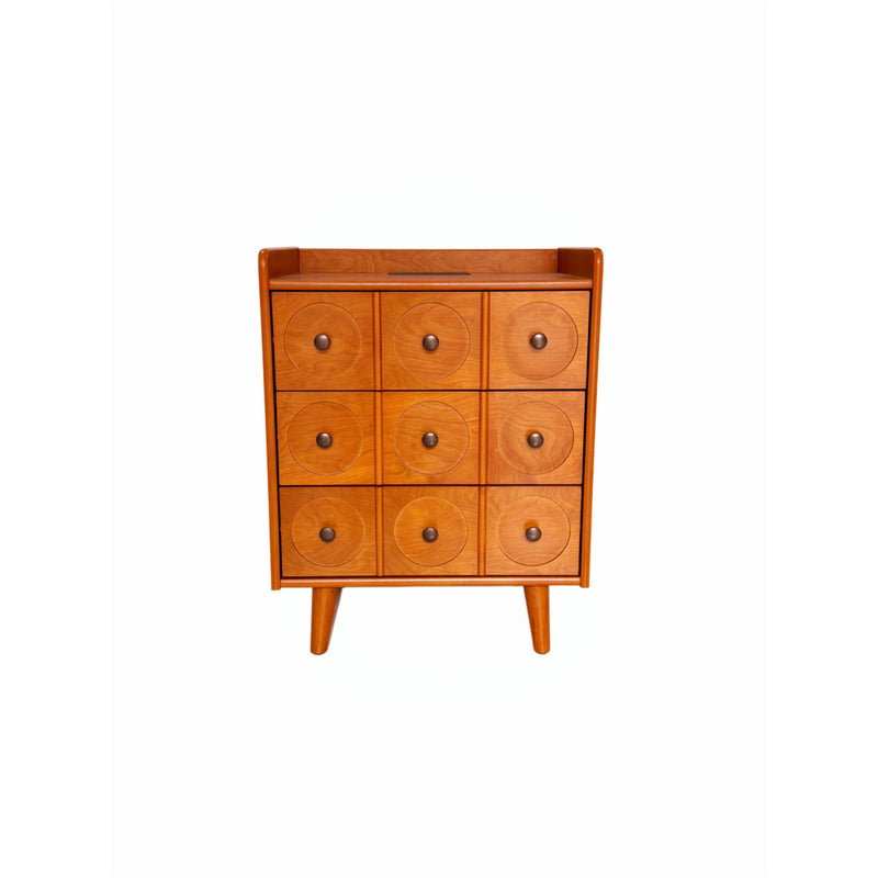 3 Drawer End Table With Charging Station For Bedroom - Natural Wood