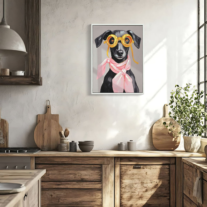 Vacation Day Puppy Wall Decor, Graphic Art Print On Wrapped Canvas - Pink / Black