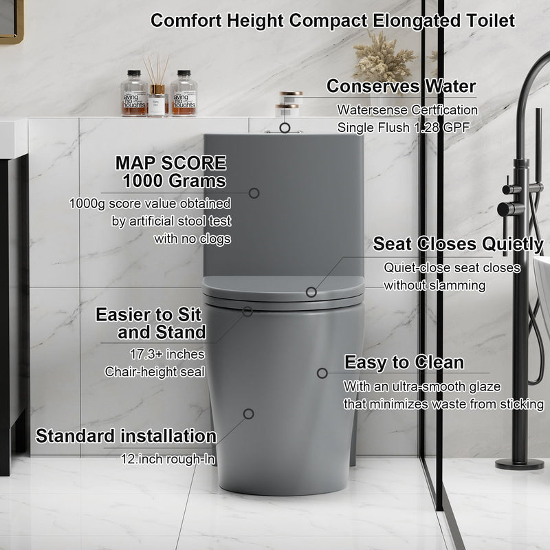 1 Piece Toilet With Tornado Flush, Dual Flush, And ADA Height Comfort Chair