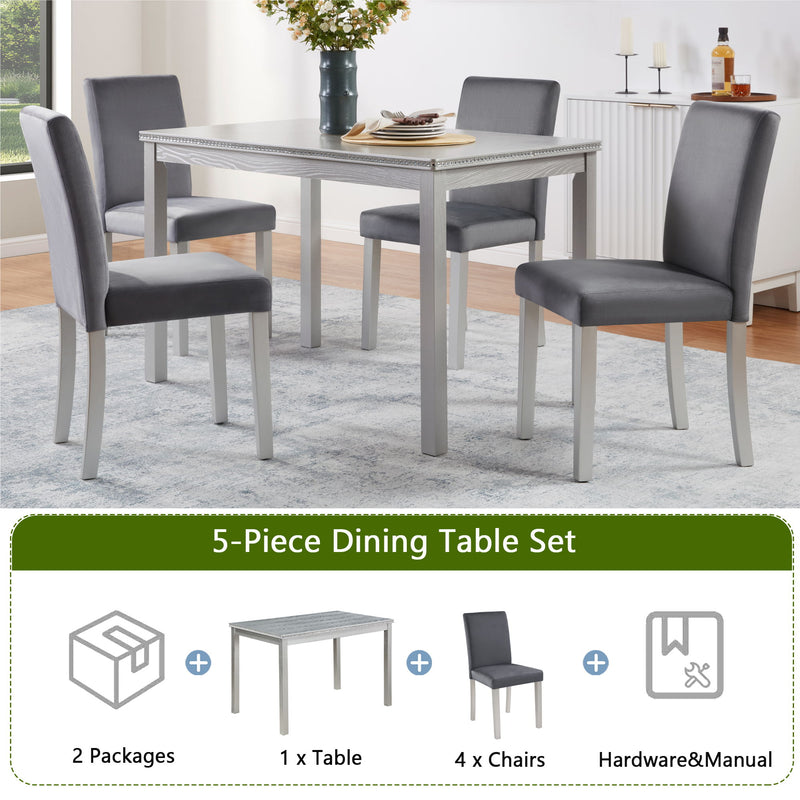 Dining Table Set, Table With A Rectangular Table And Upholstered Chairs