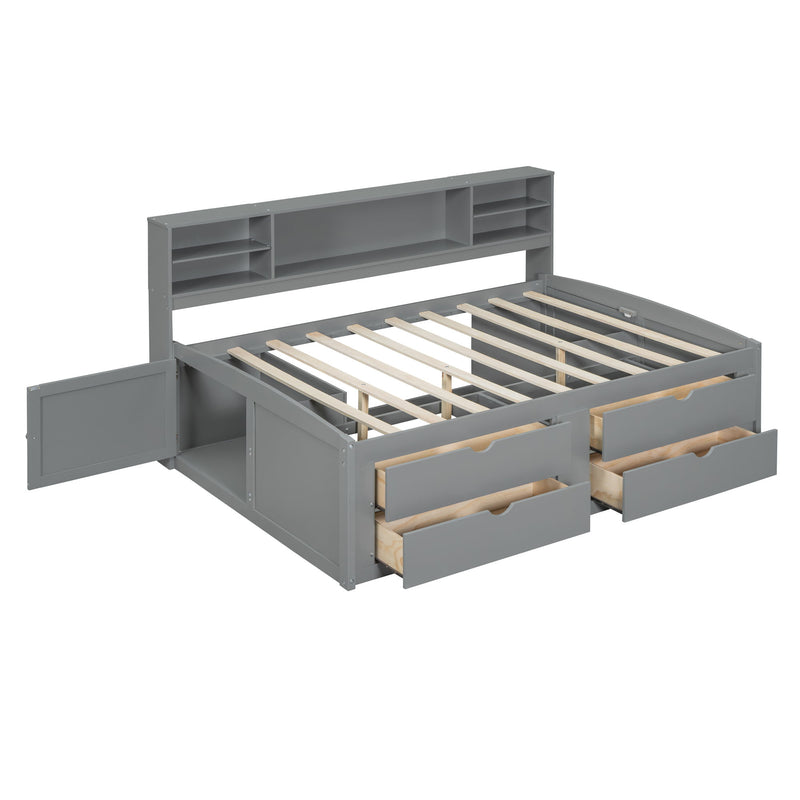 Daybed With 2 Bedside Cabinets, Upper Shelves And 4 Drawers