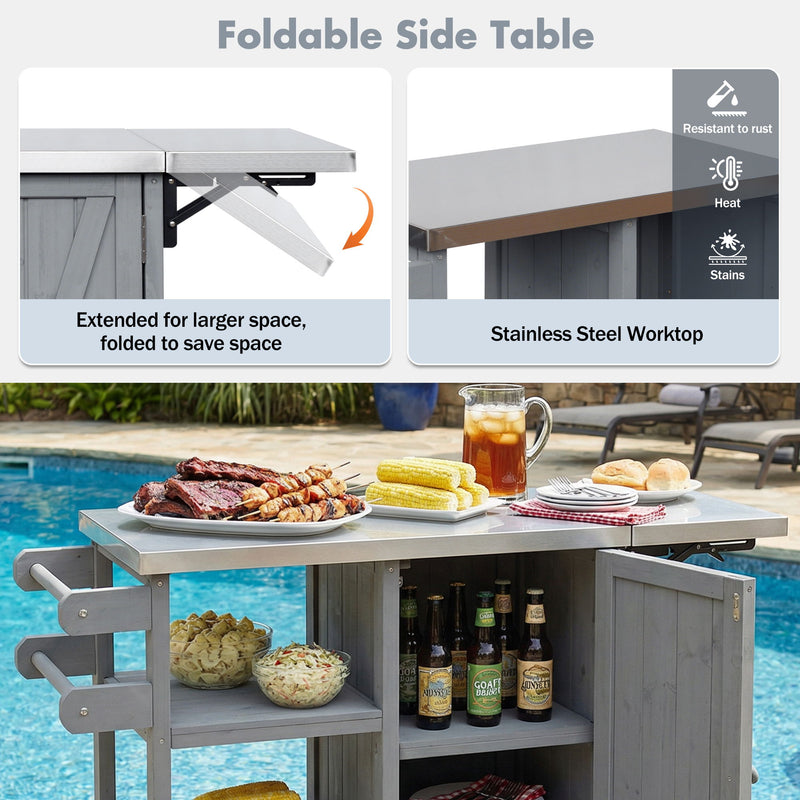 Foldable Outdoor Kitchen Island With Storage Cabinet