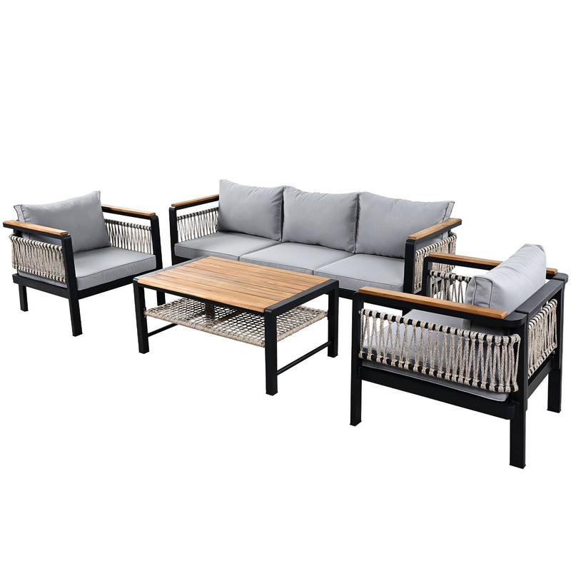 4 Pieces Outdoor Sectional Sofa Set 5 Person Patio Seating Group Outdoor Conversation Set With Cushions And A Coffee Table For Patios
