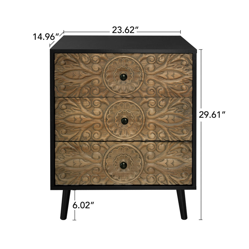 3 Drawer Cabinet, Suitable For Bedroom - Black