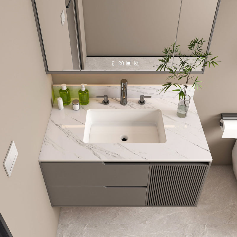 Bianco Carrara Venato Elegant Marble Vanity Top, Bathroom Vanity With Undermount Sink, Sintered Stone