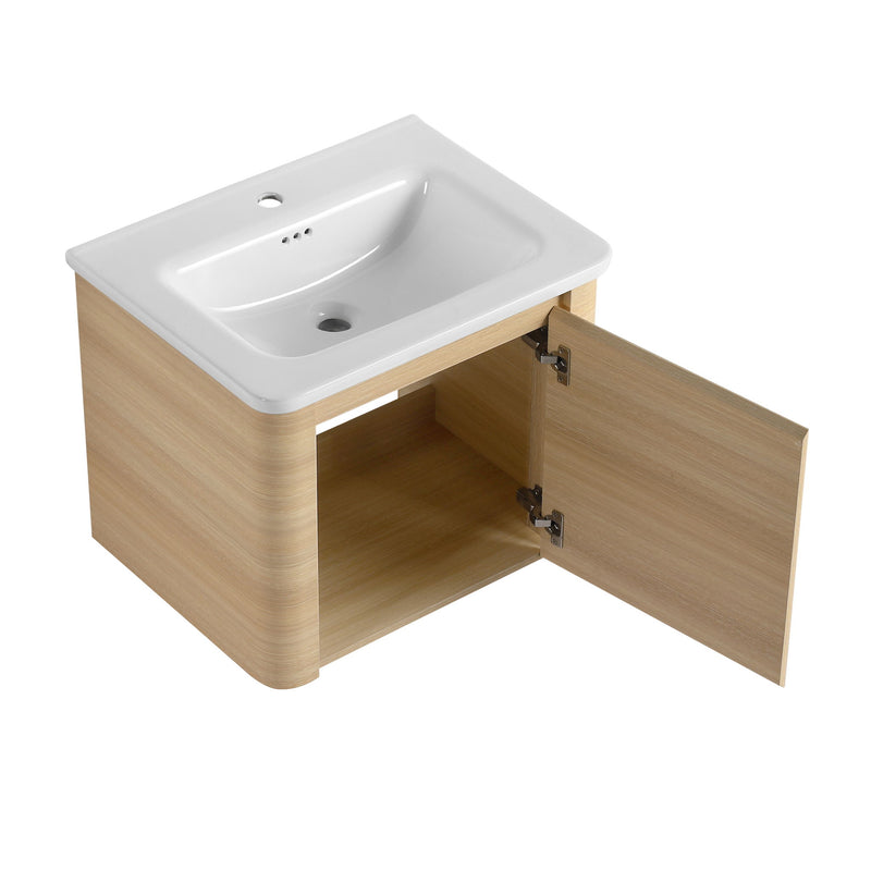 Wall Mounted Bathroom Vanity With Sink And Storage Shelves, Soft Close Doors