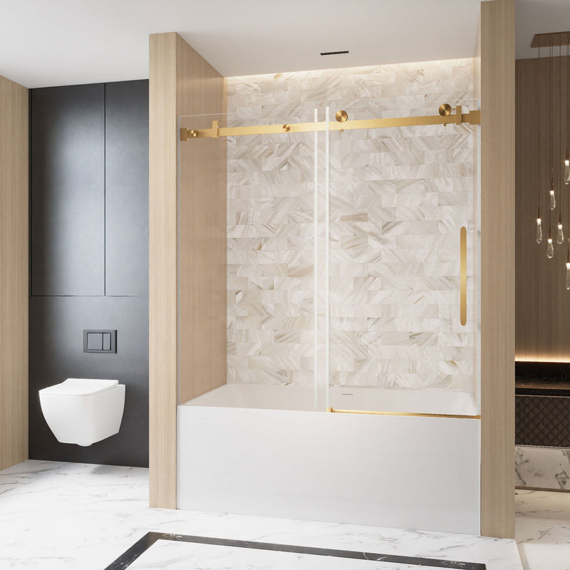 Frameless Single Sliding Shower Door With Handle And Square Tube Track