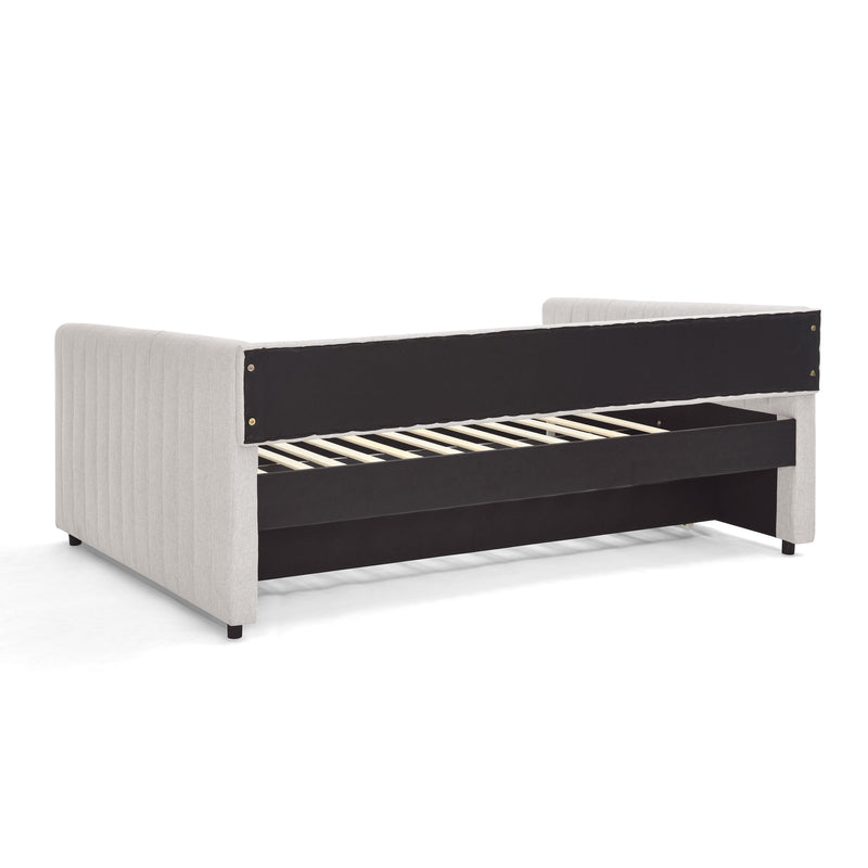 Upholstered Daybed With Trundle With Vertical Stripes