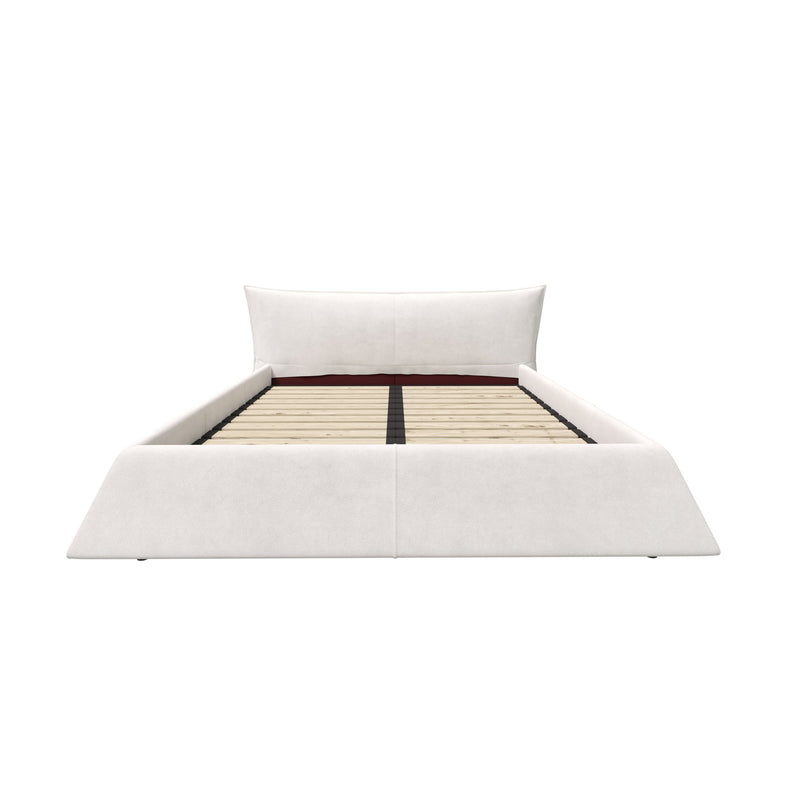 King Size Platform Bed With Special-Shaped Headboard - Cream