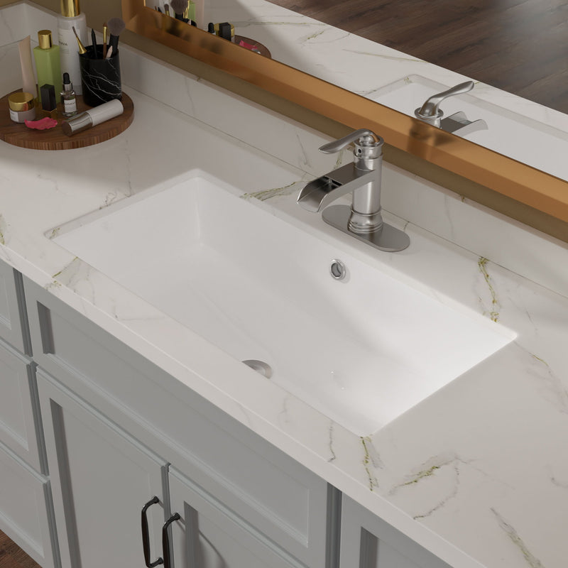 Modern Rectangular Undermount Bathroom Sink With Overflow Ceramic