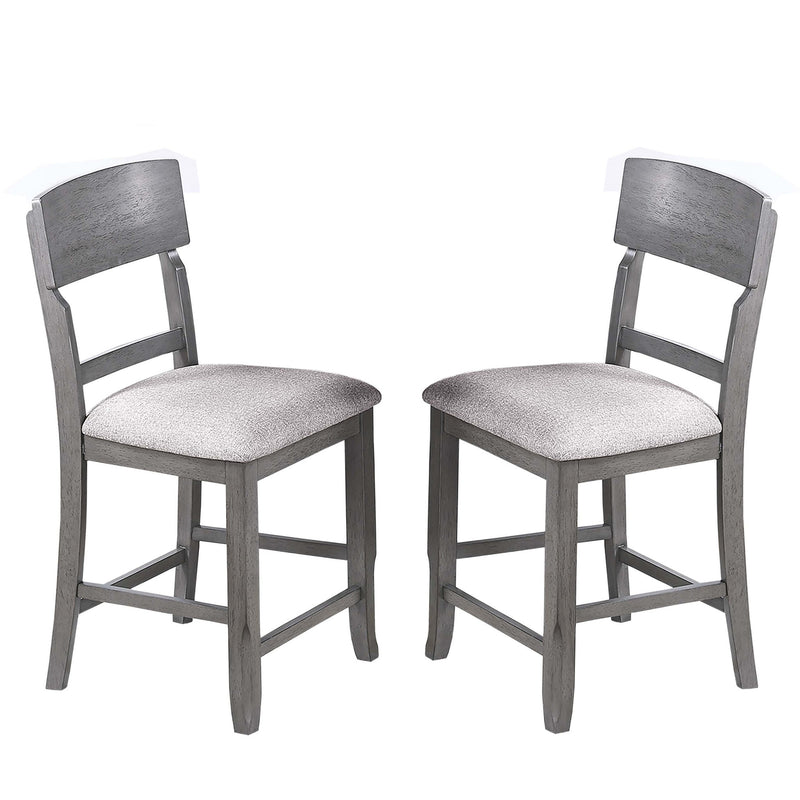 7 Piece Counter Height Dining Set With Storage Shelves, Table & 6 High Chairs - Gray