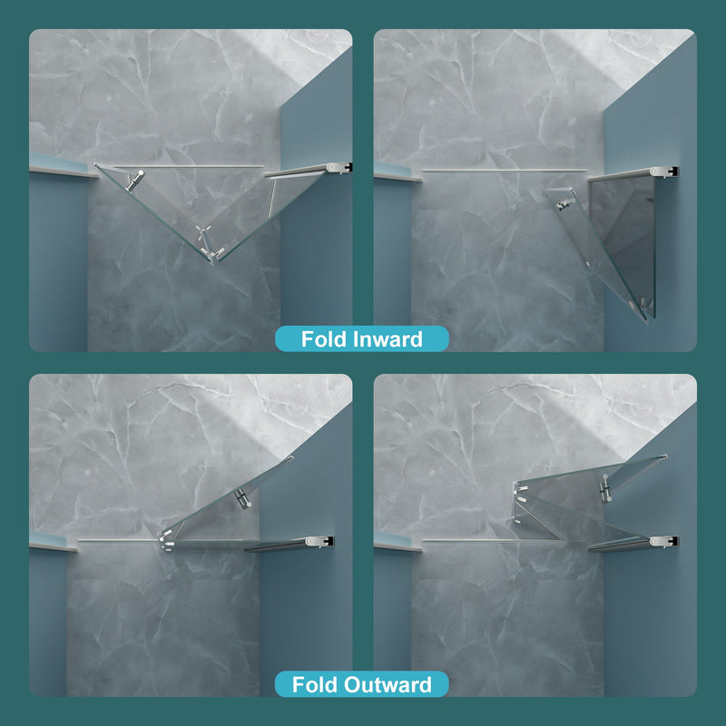 Fold Frameless Shower Door With Tempered Glass - Brushed Silver