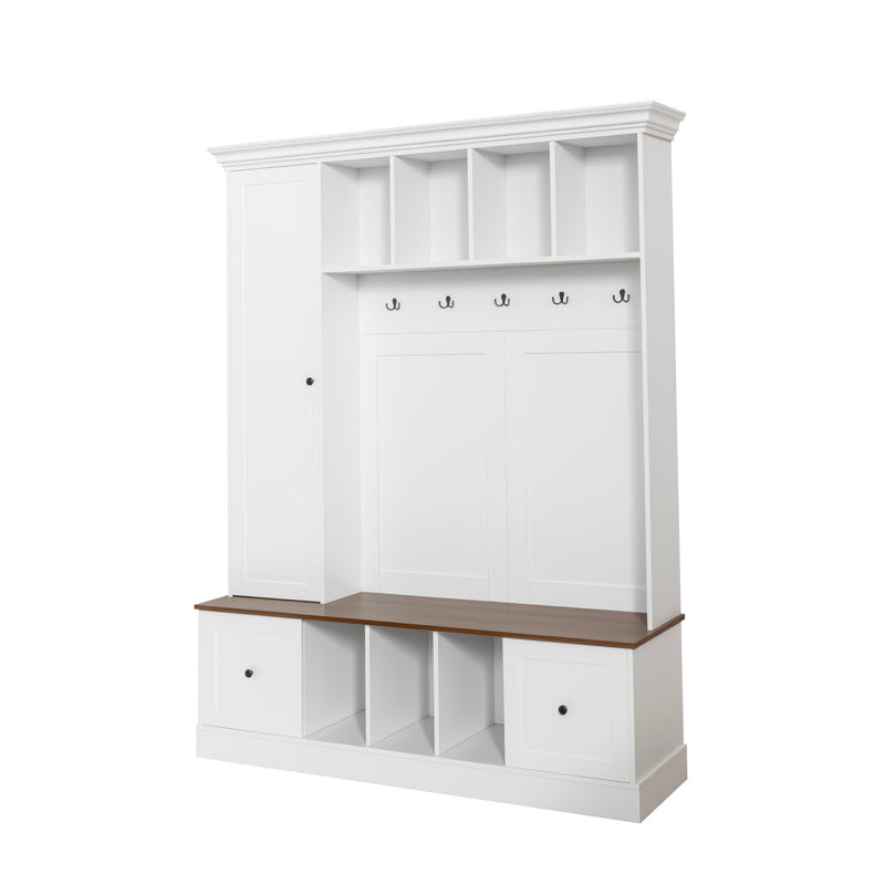 Hall Tree With Shoe Storage Bench, Entryway Coat Rack With 5 Hooks