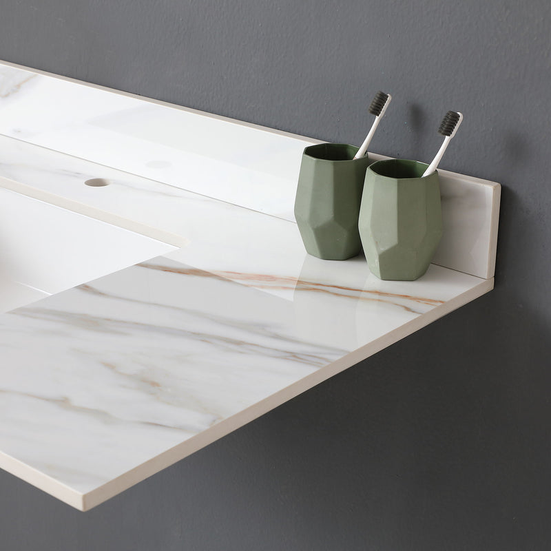 Elegant Vanity Top With Undermount Sink And Backsplash, Sintered Stone
