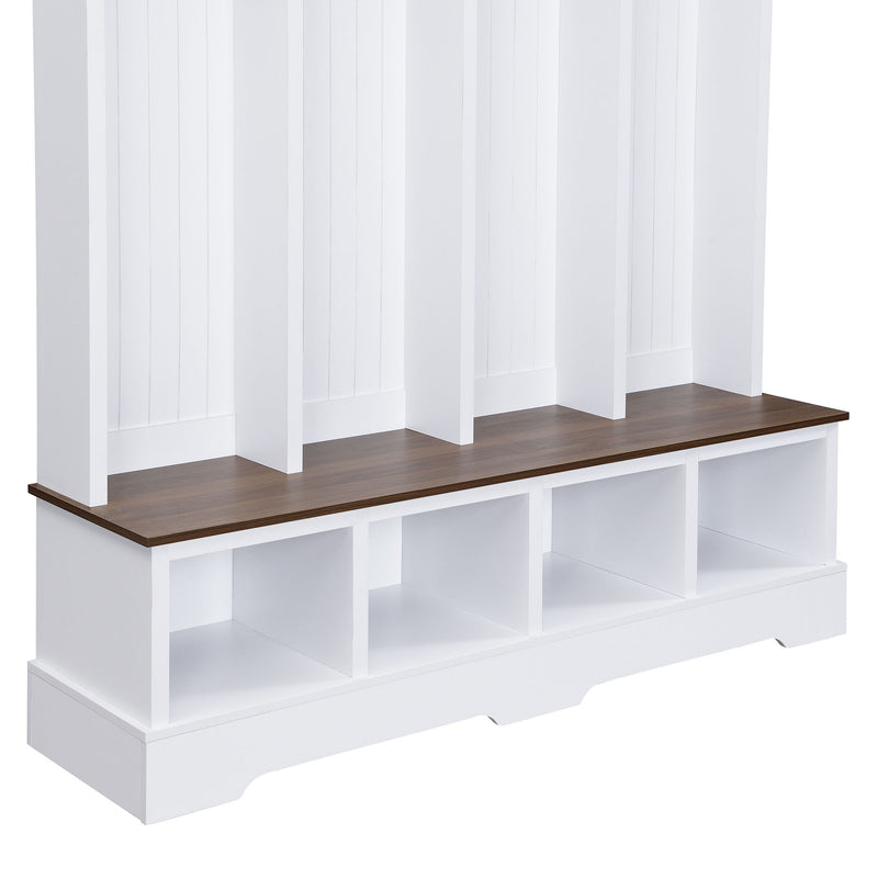 Hall Tree With 8 Hooks, Practical Entryway Bench With Open Compartments