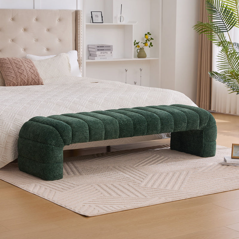Modern Upholstered Armless Bed Bench With Channel Tufted Design