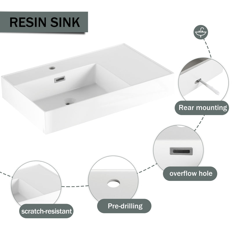 Modern Wall Mounted Bathroom Vanity With Resin Sink And Soft Close Drawer - Imitative Oak