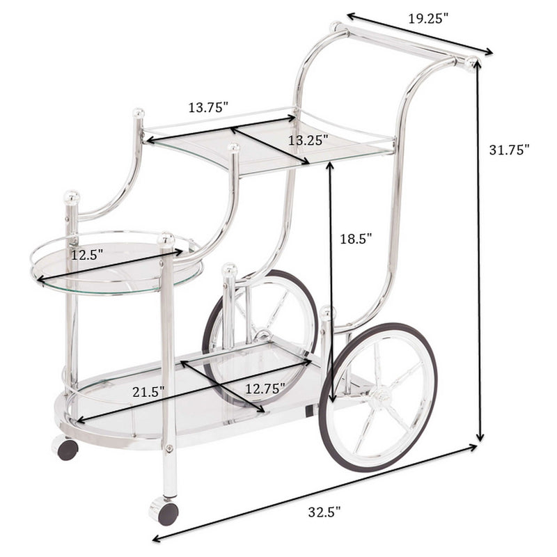 Reia - 3 Tier Cart With Casters & Tempered Glass Design - Chrome