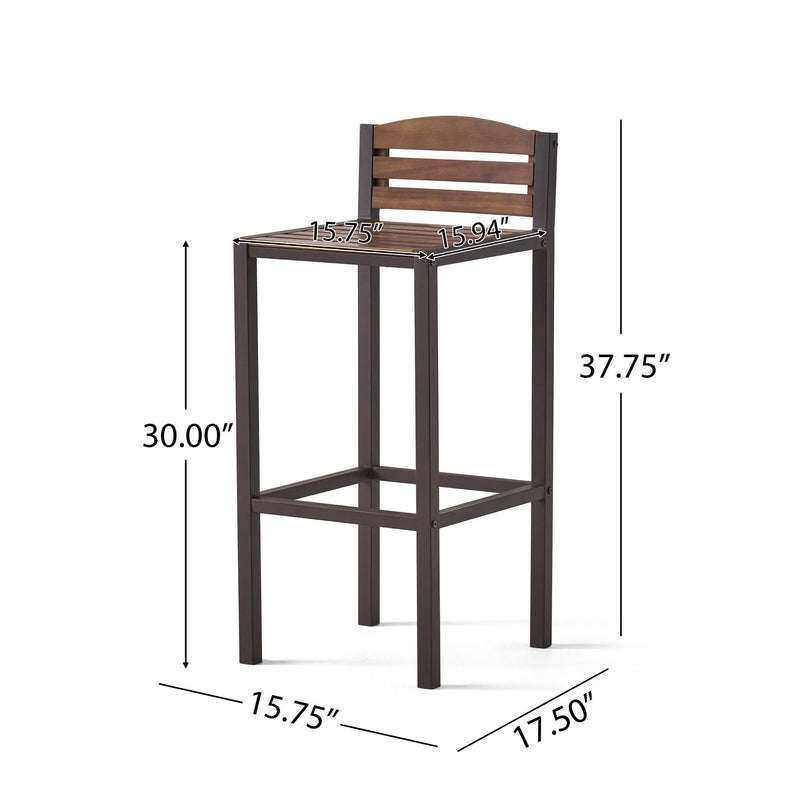 Outdoor Barstool With Slat Panel Design (Set of 2) - Dark Brown