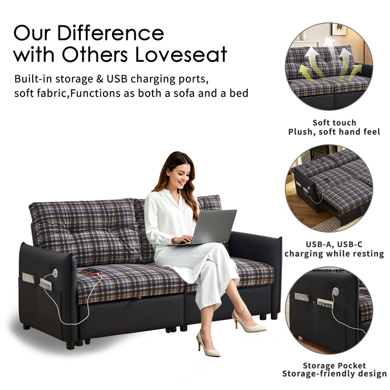 Sleeper Sofa, Expandable Sectional With Ottoman For Living Room - Black