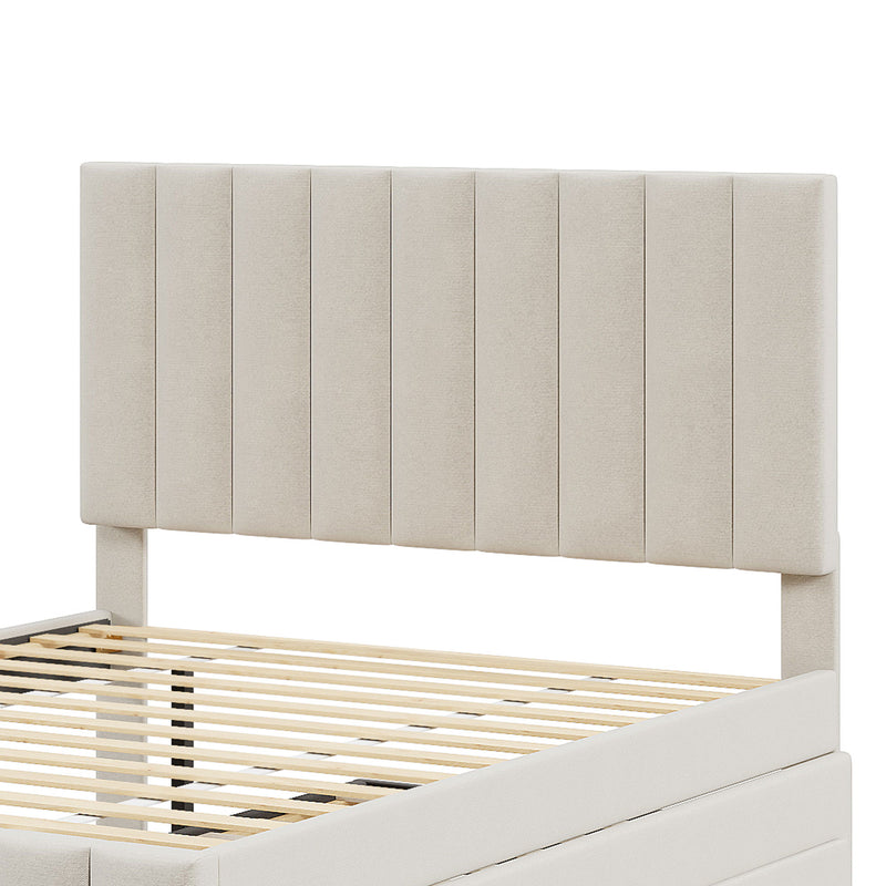 Upholstered Platform Bed With Twin Size Trundle And 3 Drawers