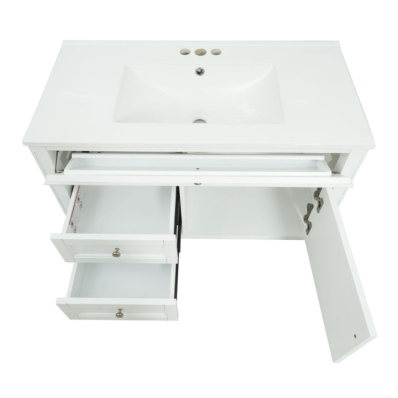 Modern Wall Mounted Floating Cabinet With Double Drawer And Sink