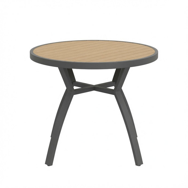 Outdoor Round Patio Table With Slatted Top - Gray