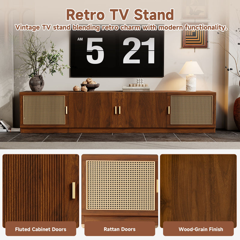 78" TV Stand For TVs Up To 85", Media Console, Adjustable Shelves - Walnut