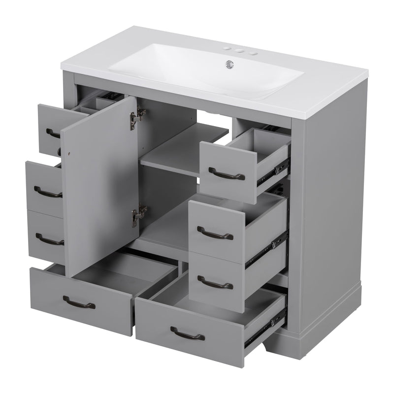 Modern Bathroom Vanity With Sink, 6 Drawers, Adjustable Shelf