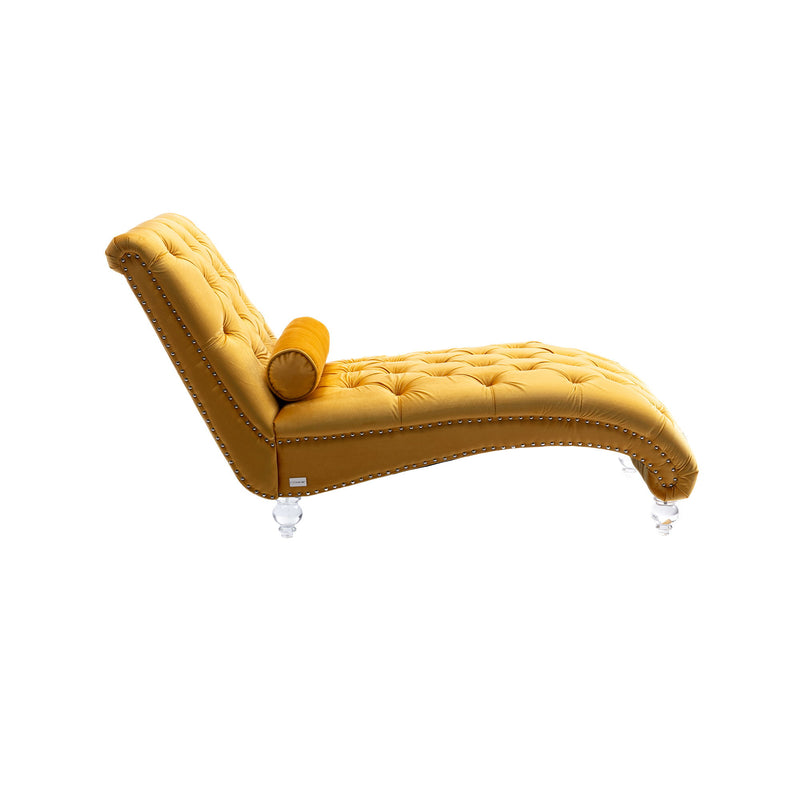 Chaise Lounge Indoor, Button Tufted Upholstered Chaise Lounge Chair With Pillow