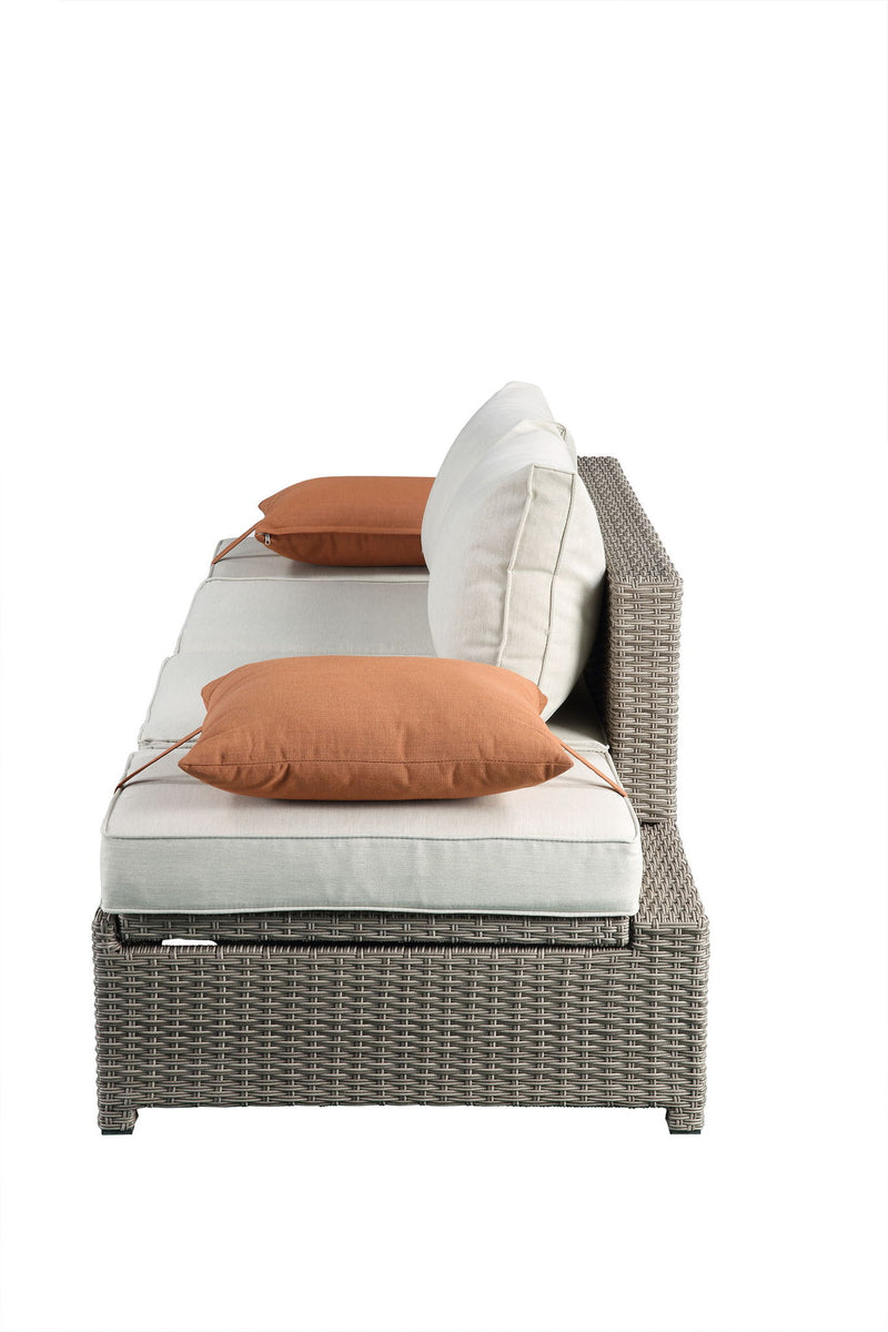 Salena - All Weather Wicker Patio Sofa & Ottoman With 2 Toss Pillows - Gray / Beige