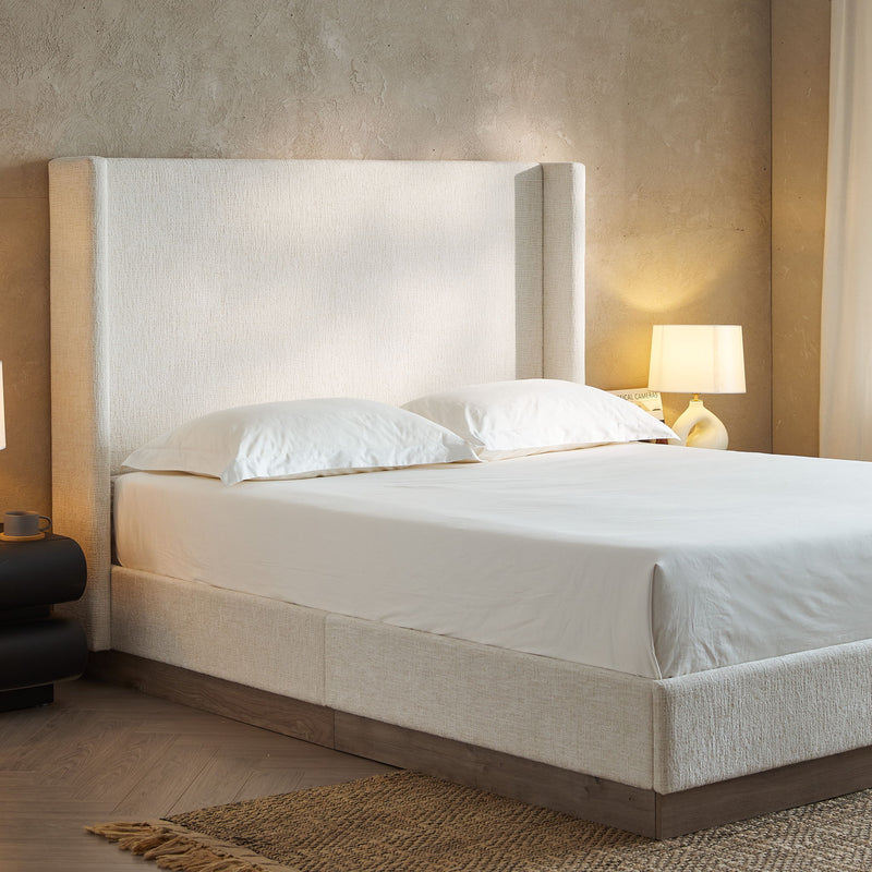 Hosford - Minimalist Upholstered Wingback Bed With Wood Base Platform