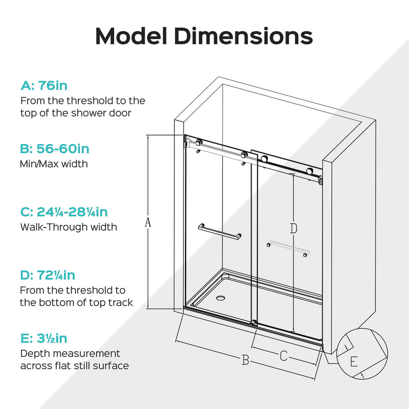 Frameless Double Sliding Shower Door In, Thick Tempered Glass, Reversible Installation