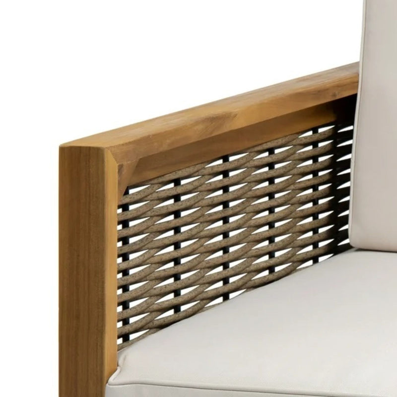 Outdoor 4 Seater Acacia Wood Chat Set With Wicker Accents And Cushions - Teak / Mixed Brown / Beige