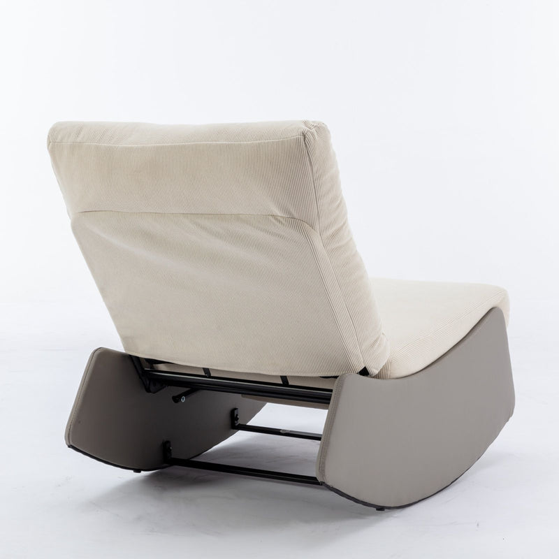 Modern Rocking Chair Recliner, Comfy Rocker Nursery Chair With Footrest, Accent Reading Chair, Upholstered Lounge Chair For Relaxing, Resting, Soft Padded Rocker For Indoor Living Room Bedroom - Gray / Beige