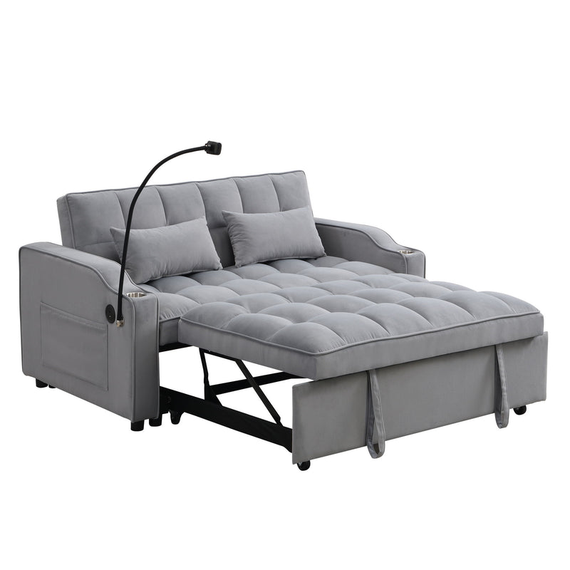 Modern Loveseat With Pullout Bed, Adjustable Reclining Backrest