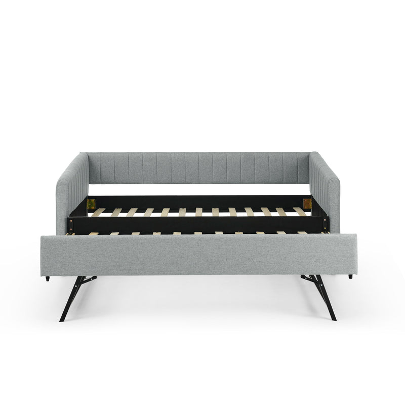 Upholstered Daybed With Trundle With Vertical Stripes