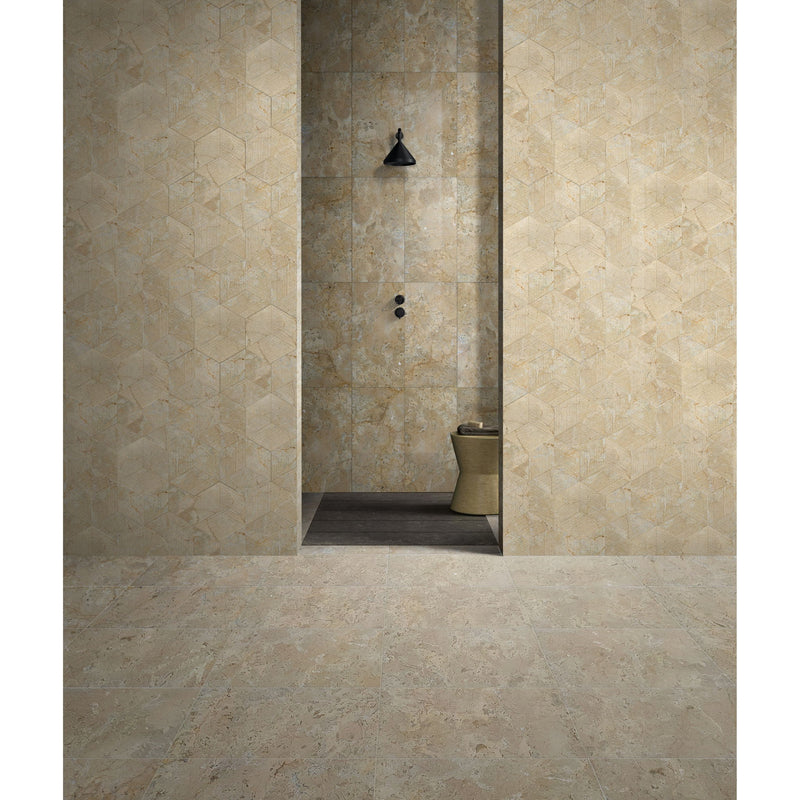 Marble Tile For Floor And Wall Honed 12 X 24" Stone (Set of 4) - Beige / Gold