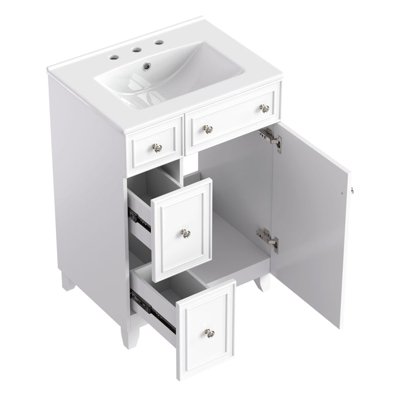 Transitional Style Bathroom Vanity Cabinet With Ceramic Sink