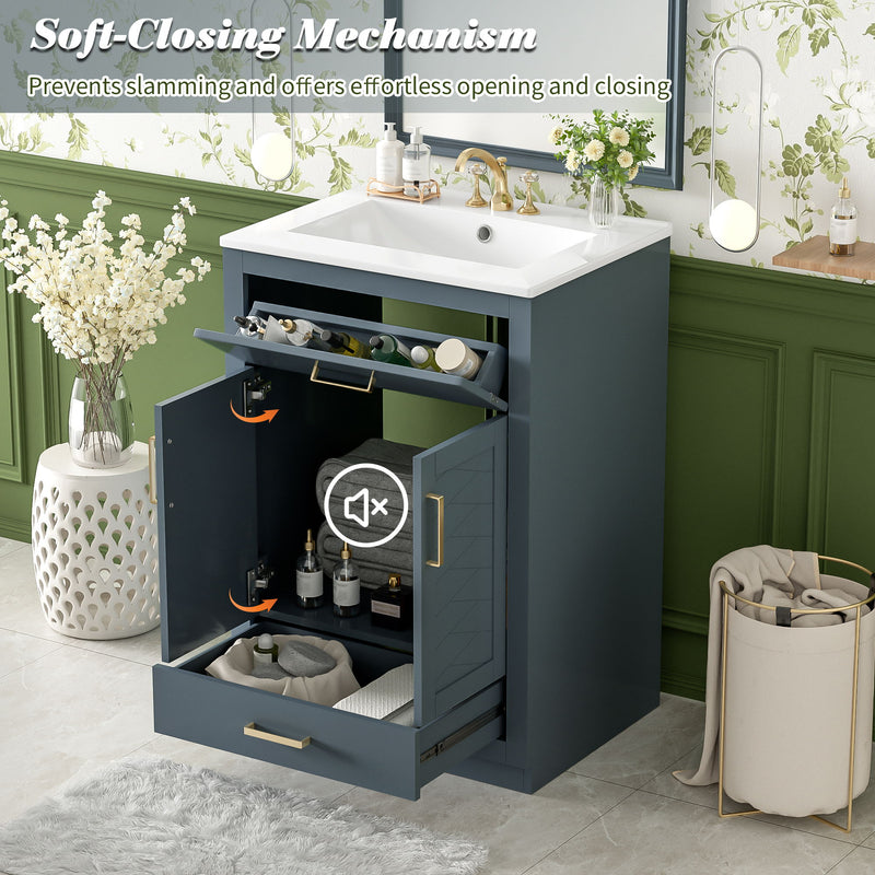 Modern Bathroom Vanity With Integrated Ceramic Sink, 2 Door Cabinet With Tip-Out Drawer