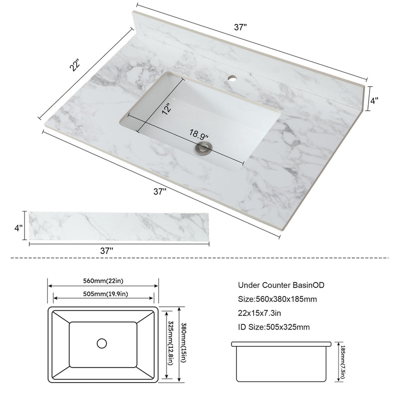 Elegant Bathroom Vanity Top With Rectangular Ceramic Sink And Backsplash
