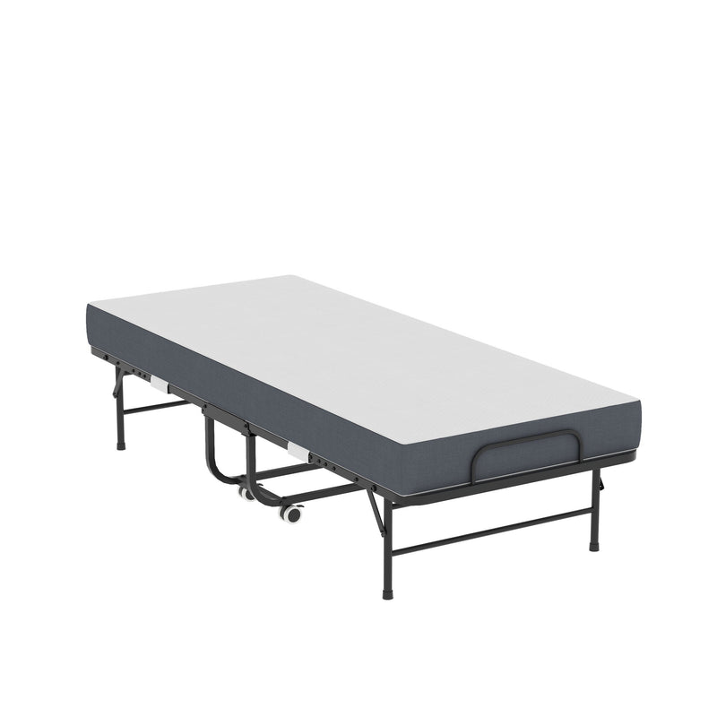 Twin Folding Bed With Memory Foam Mattress, On Wheels, Portable Bed For Adults & Guests - Black
