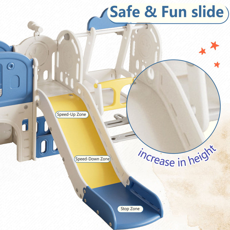 Oddler Slide Kids Slide For Toddlers, Playground With Basketball Hoop, Extra Long Aisle, Strong Swing - Blue / Yellow