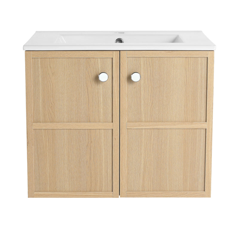 Wall Mounted Bathroom Vanity With Ceramic Sink And 2 Soft Closing Doors