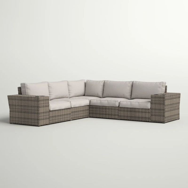 Wide Outdoor Wicker Patio Sectional With Cushions & Reversible Design - Gray