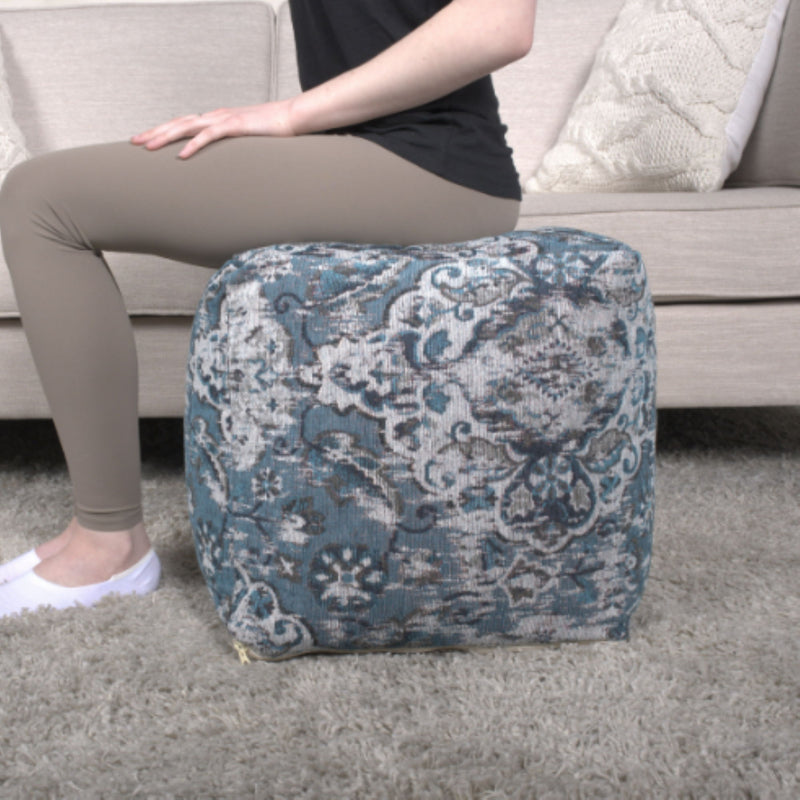 Anita - Square Pouf Ottoman And Floor Cushion - Blue