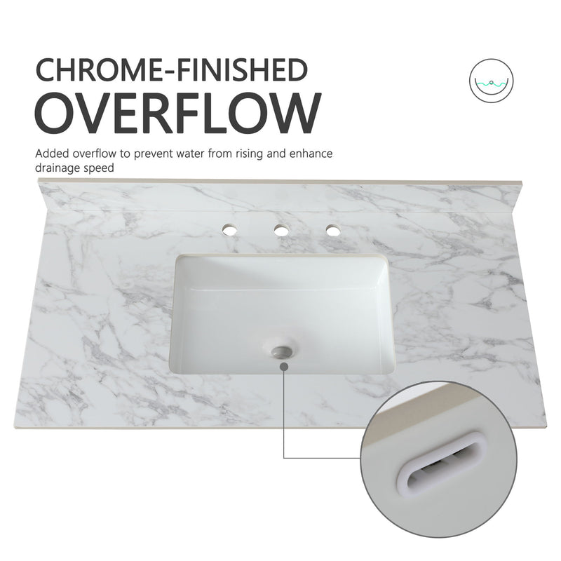 Elegant Sintered Stone Bathroom Vanity Top With Rectangular Undermount Ceramic Sink