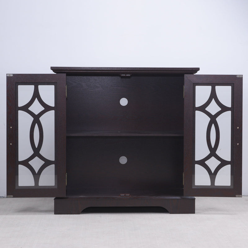 Modern Sideboard With Tempered Glass Doors - Ox Blood Red