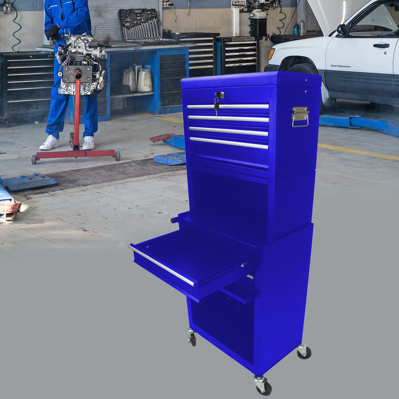 6 Drawer Lockable Tool Cabinet On Wheels, Steel Rolling Tool Chest With Detachable Toolbox
