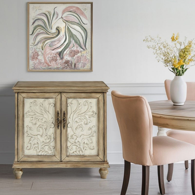 Driscoll - 2 Door Cabinet With Floral Design - Reclaimed Natural